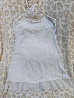 Women's White Halter Tank Dress with Mesh Trim Tennis Dress
